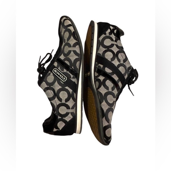 Coach Shoes - Coach "Kathleen" Black and Cream Signature Logo Sneakers Size 8.5